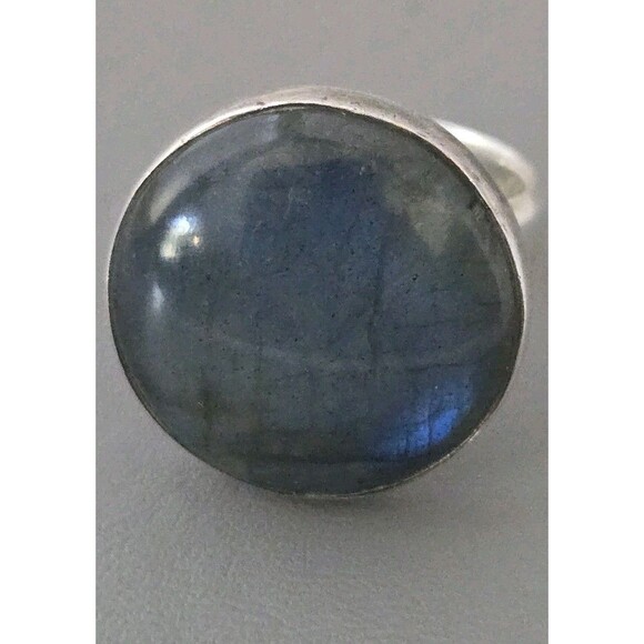 Moon Bear 925 Sterling 19.1mm Round Labradorite Ring Size: 7.25 Wt. 10.7 Grams - Picture 3 of 13